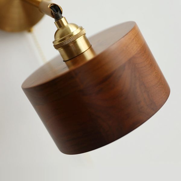 Contemporary Scandinavian Round Cone Dome Copper Wood 1-Light Wall Sconce Lamp For Bedroom - Image 11