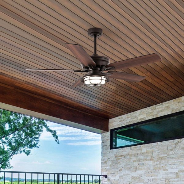 Contemporary Industrial Waterproof Wood Fan Blade Round Iron Frame Shade LED Downrods Ceiling Fan Light For Outdoor Patio - Image 11
