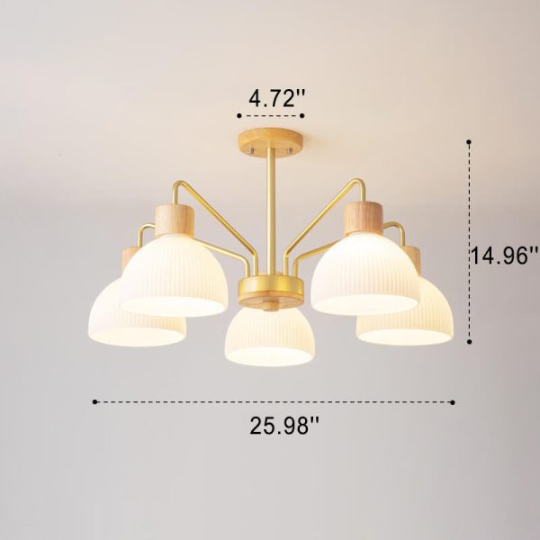Nordic Vintage Wooden Glass Dome Shade 3/5 Light Chandelier - Image 6