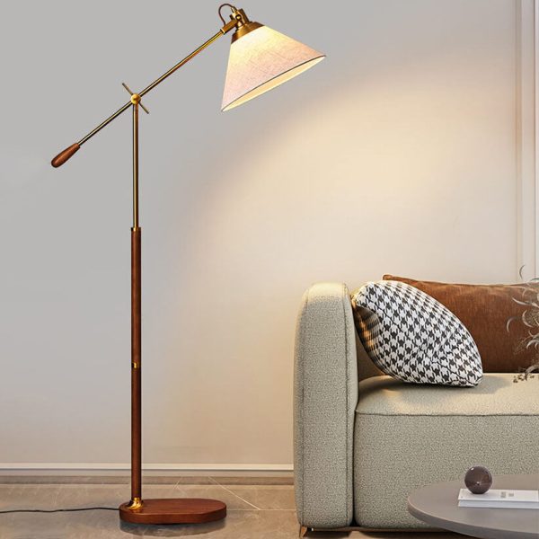 Nordic Vintage Fabric Cone Metal Ash Wood 1-Light Standing Floor Lamp - Image 16