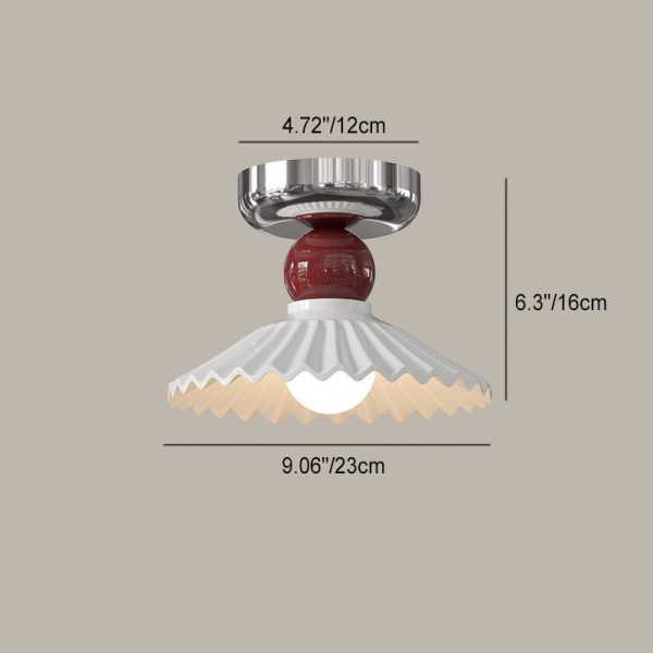 Modern Cream Round Lace Iron Ceramic 1-Light Semi-Flush Mount Ceiling Light - Image 5
