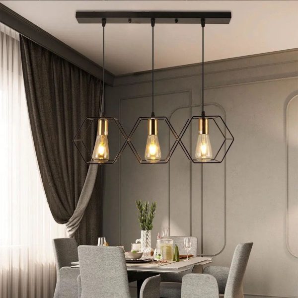 Industrial Vintage Geometric Frame Iron 3/5 Light Island Light Chandelier - Image 3