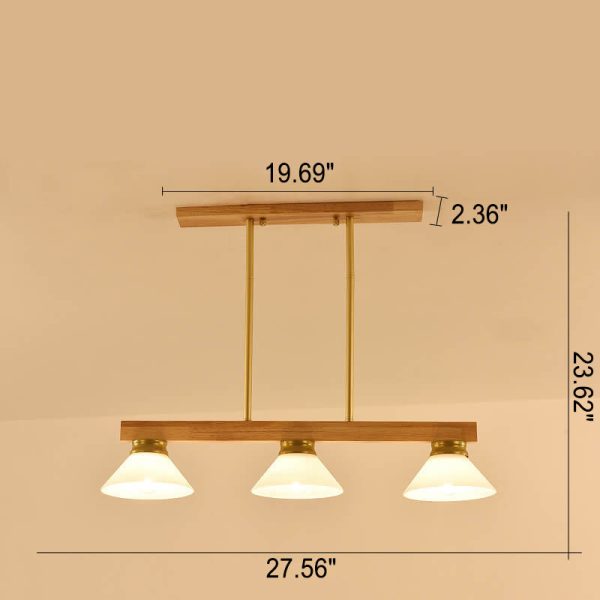 Nordic Solid Wood Cone Glass Shade 3/4 Light Island Light Chandelier - Image 7