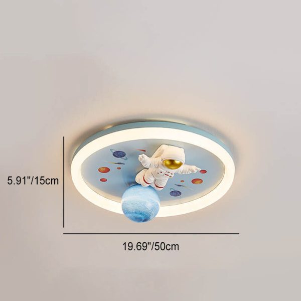 Childlike Cartoon Resin Astronaut Round Acrylic LED Flush Mount Ceiling Light - Image 6