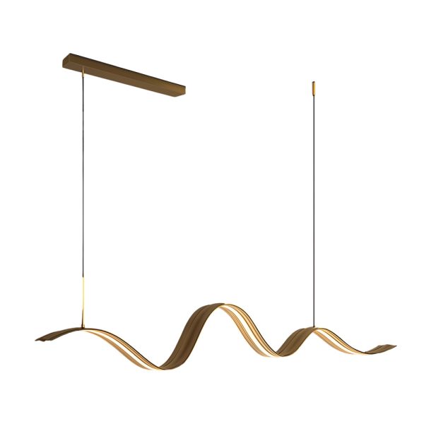 1-Light Linear LED Brass Elegant Flow Wave Pendant Light for Kitchen Island - Image 7
