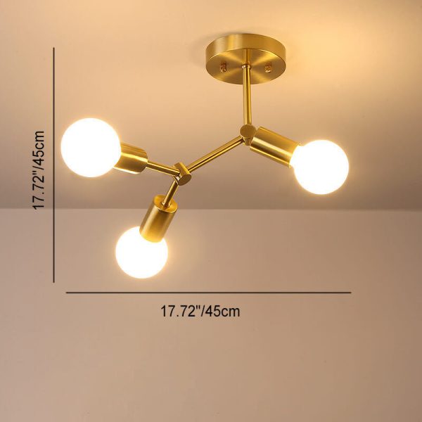 Industrial Simple Exposed Bulb Copper Branch 3/4 Light Semi-Flush Mount Ceiling Light - Image 8
