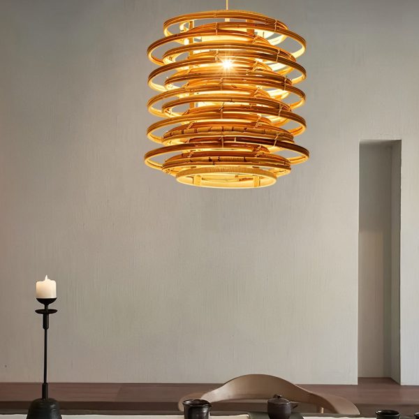 16'' Round Bamboo Pendant Light Farmhouse Pendant Light Living Room Lighting - Image 3