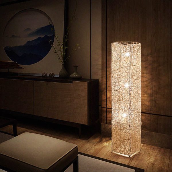 Minimalist Rattan Weaving Column Shaped 3-Light Standing Floor Lamp - Image 11