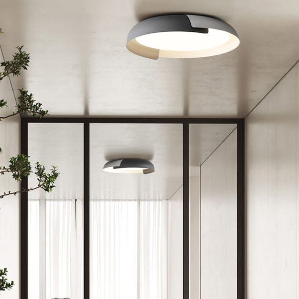 Minimalist Round Bowl Wood Grain LED Flush Mount Ceiling Light - Image 3