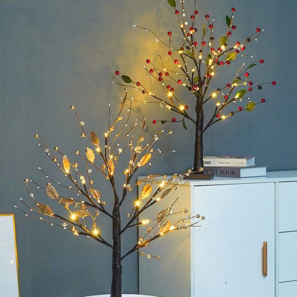 Red Fruits Pine Tree Light Small Led Battery Decoration Table Lamp - Image 7