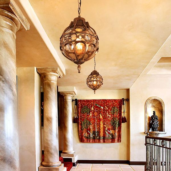 Retro Industrial Globe Shape 1-Light Outdoor Waterproof Pendant Light