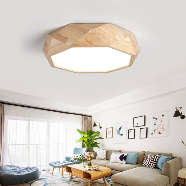 Modern Solid Wood Round Geometric LED Flush Mount Ceiling Light - Image 4