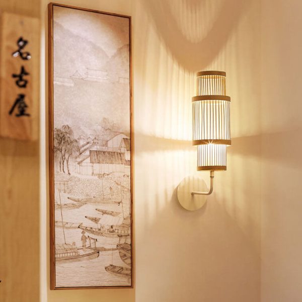 Modern Bamboo Weaving Cylindrical 1-Light Wall Sconce Lamp - Image 4