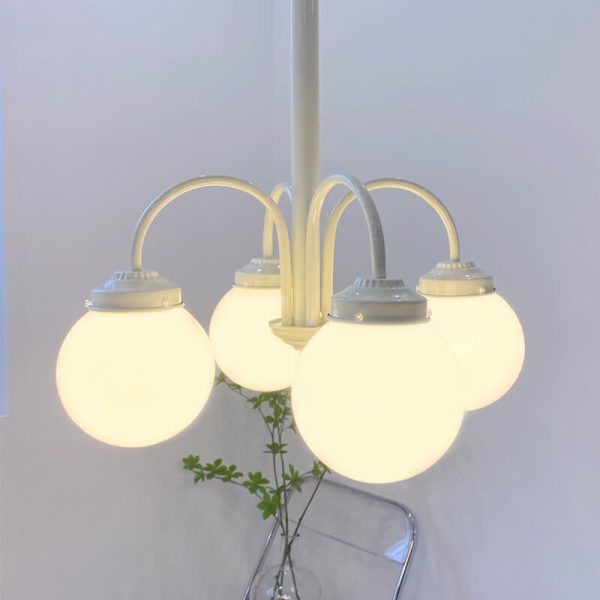 Vintage French Milky White Glass Orb 4/6 Light Chandelier - Image 7