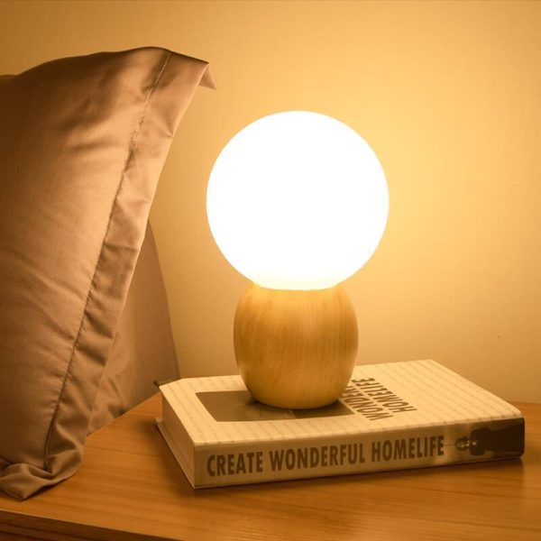 Nordic Solid Wood Milk White Glass Orb 1-Light Table Lamp - Image 3