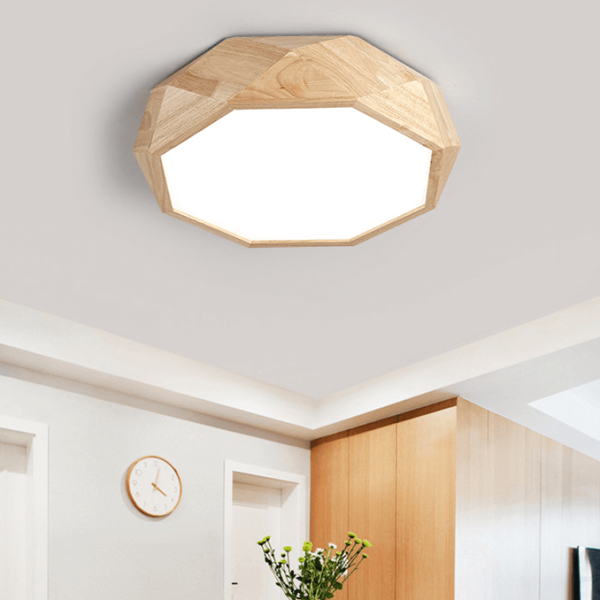 Modern Solid Wood Round Geometric LED Flush Mount Ceiling Light - Image 5