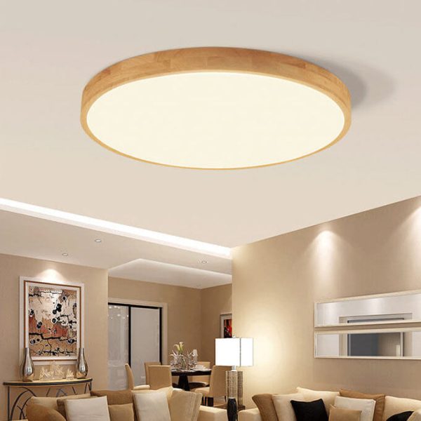 Nordic Solid Wood Round Ultra-Thin LED Flush Mount Ceiling Light - Image 2