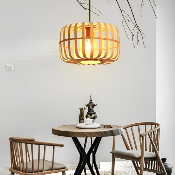 Circular Rectangle Bird Cage Pendant Light Burlywood Bamboo Ceiling Lights - Image 2