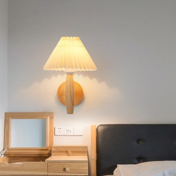 Vintage Wooden Pleated Umbrella Shade 1-Light Wall Sconce Lamp - Image 5