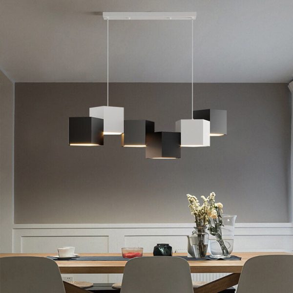Modern Creative Square Geometric Iron LED Macaron Chandelier - Image 6