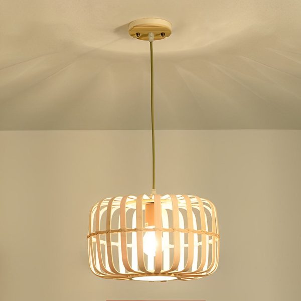 Circular Rectangle Bird Cage Pendant Light Burlywood Bamboo Ceiling Lights - Image 8