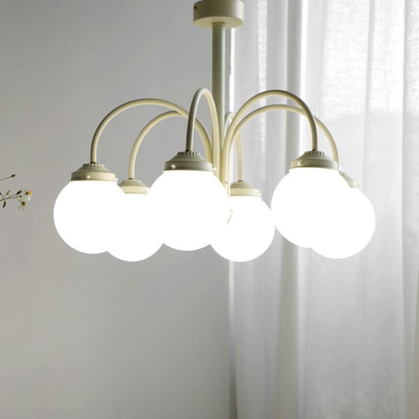 Vintage French Milky White Glass Orb 4/6 Light Chandelier - Image 11