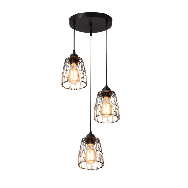 3 Lights Changeable Shape Iron Cage Retro Industrial Style Chandelier - Image 6