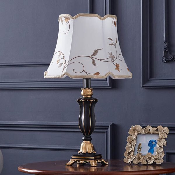 Round Fabric Resin Base Classical 1-Light Table Lamp - Image 7