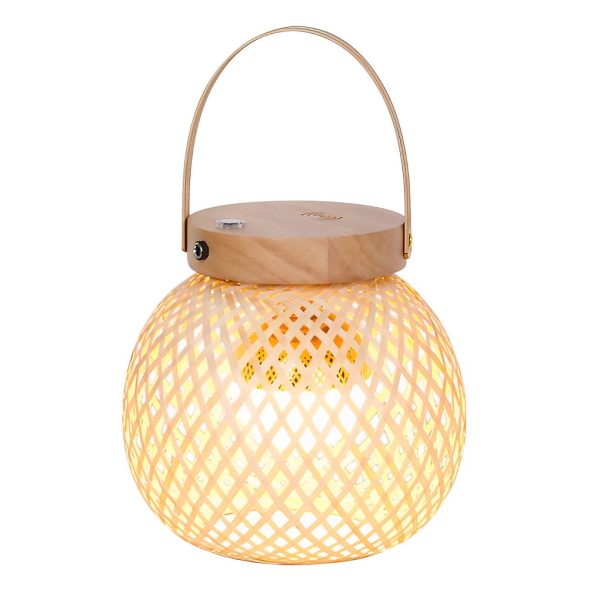 Rustic Portable Woven Bamboo Lantern Table Lamp with Handle - Image 9