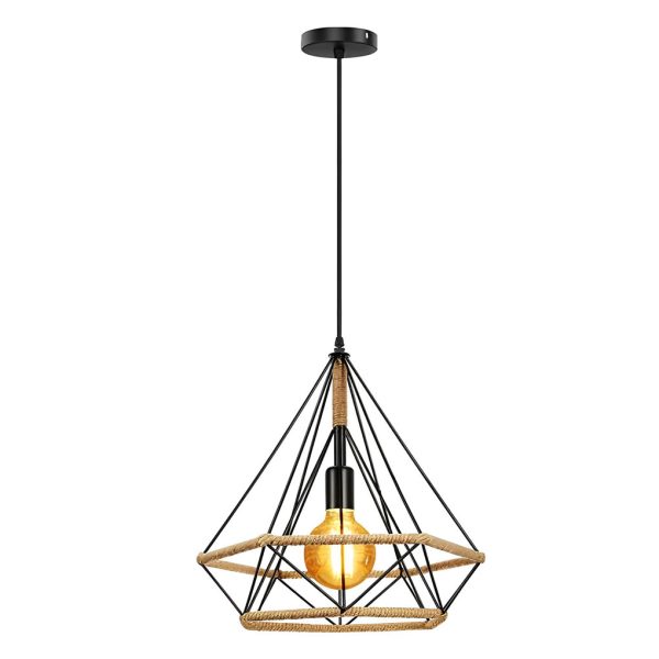 Geometric Creative Iron Rope Lantern Shape Black Rustic Chandelier Pendant Lights - Image 8