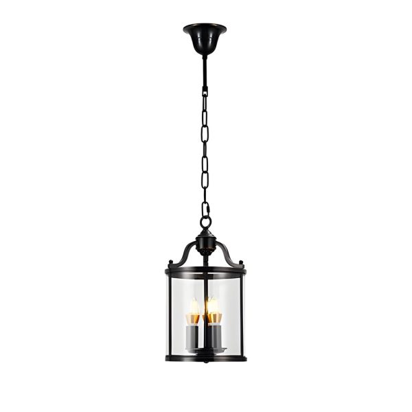 3/4-Light Candlelight Vintage Cylinder Glass Lantern Pendant Light - Black - Image 6