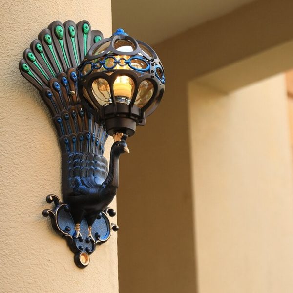 European Vintage Peacock 1-Light Outdoor Waterproof Wall Light - Image 12