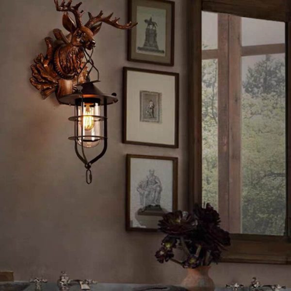 Retro Deer Head Antlers 1-Light Wall Sconce Lamp - Image 2