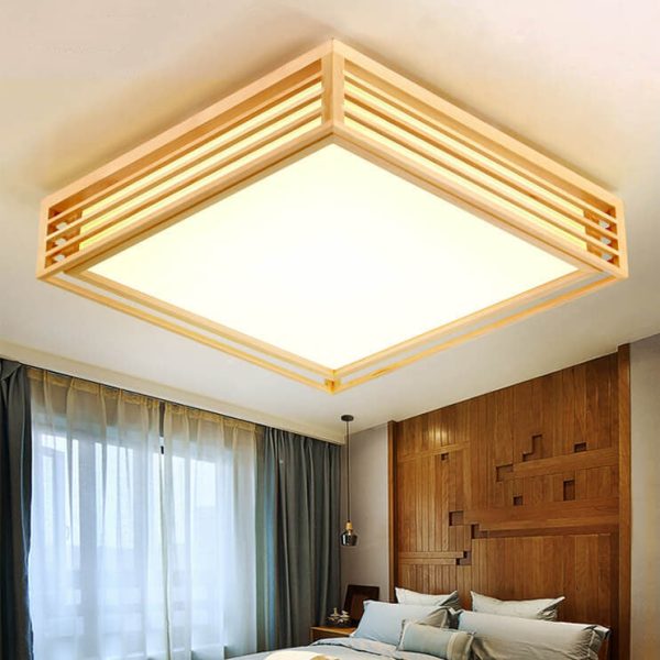 Nordic Solid Wood Square LED Japanese Tatami Flush Mount Ceiling Light - Image 2