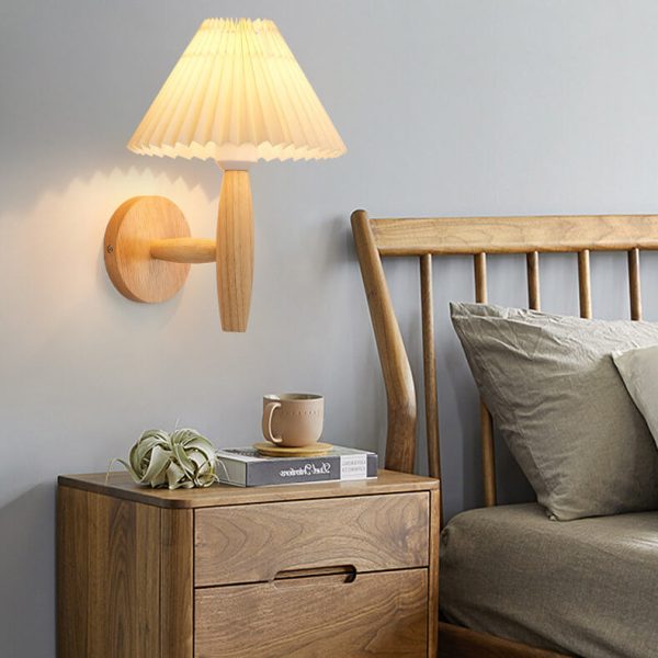Vintage Wooden Pleated Umbrella Shade 1-Light Wall Sconce Lamp - Image 12