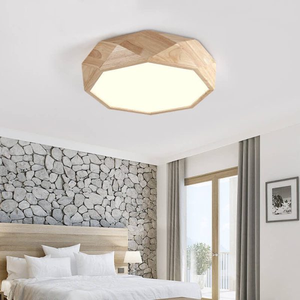 Modern Solid Wood Round Geometric LED Flush Mount Ceiling Light - Image 2