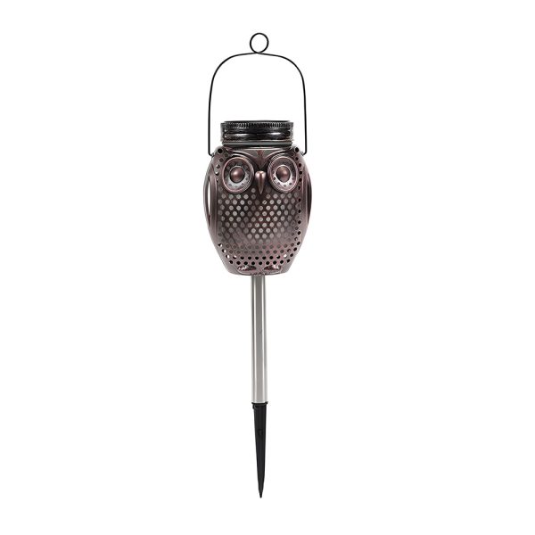 2-Pack Solar Lanterns Flickering Flame Metallic Owl Stake Solar Lights Garden Landscape Lights for Outdoor Decor - Image 6
