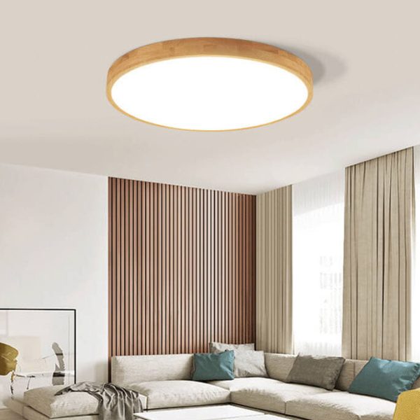 Nordic Solid Wood Round Ultra-Thin LED Flush Mount Ceiling Light - Image 19