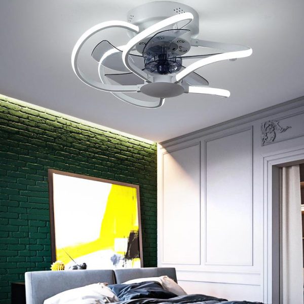Modern Creative Cage LED Semi-Flush Mount Ceiling Fan Light - Image 4