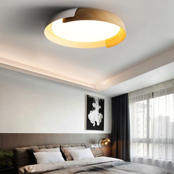 Minimalist Round Bowl Wood Grain LED Flush Mount Ceiling Light - Image 2