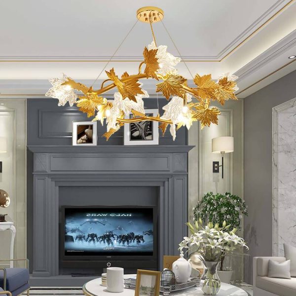 Modern Maple Leaf  Glass Aluminum 6-Light Chandelier - Image 3