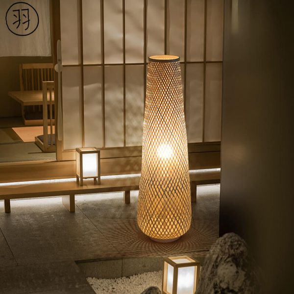 Modern Bamboo Weaving Column 1-Light LED Standing Floor Lamp - Image 11