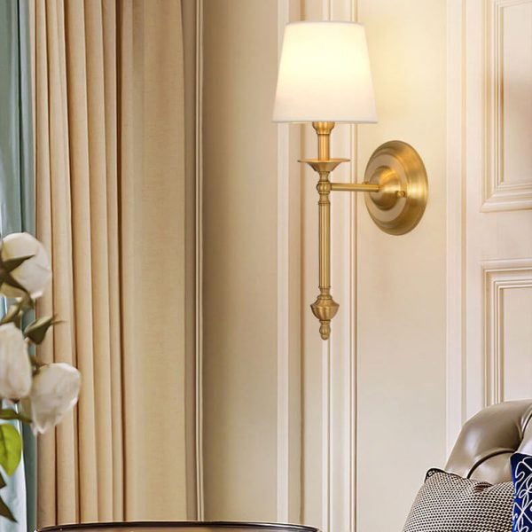 Modern Brass Fabric Shade 1/2 Light Wall Sconce Lamp - Image 2