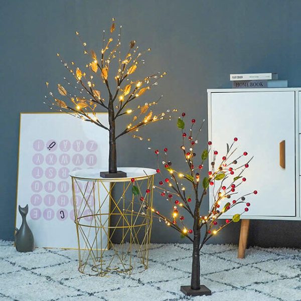Red Fruits Pine Tree Light Small Led Battery Decoration Table Lamp - Image 9