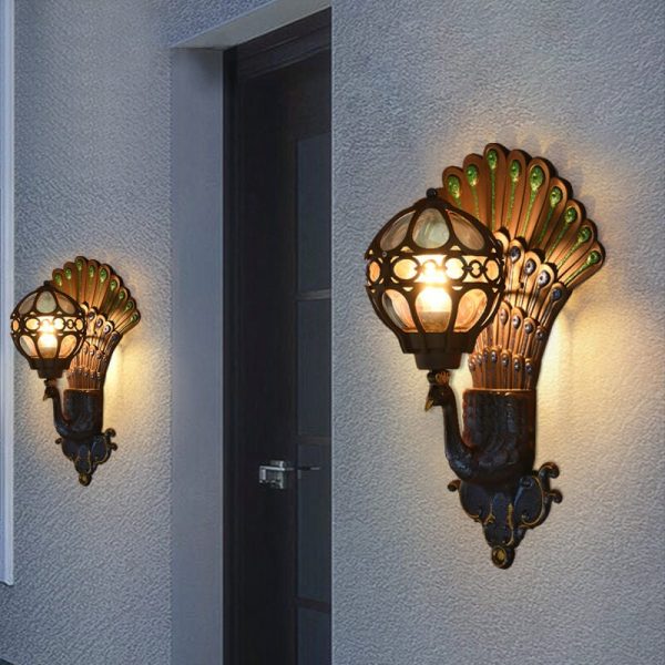 European Vintage Peacock 1-Light Outdoor Waterproof Wall Light - Image 13