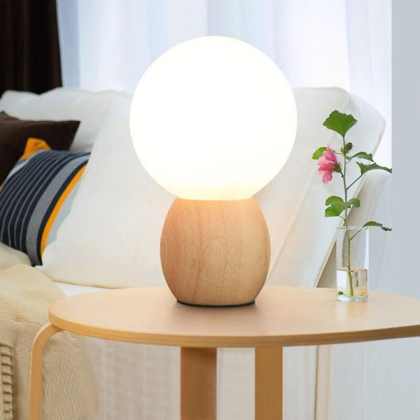 Nordic Solid Wood Milk White Glass Orb 1-Light Table Lamp - Image 2