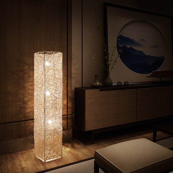 Minimalist Rattan Weaving Column Shaped 3-Light Standing Floor Lamp - Image 13