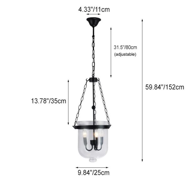 Traditional Rustic Round Glass Bucket Iron Candelabra 3-Light Chandelier For Living Room - Image 7