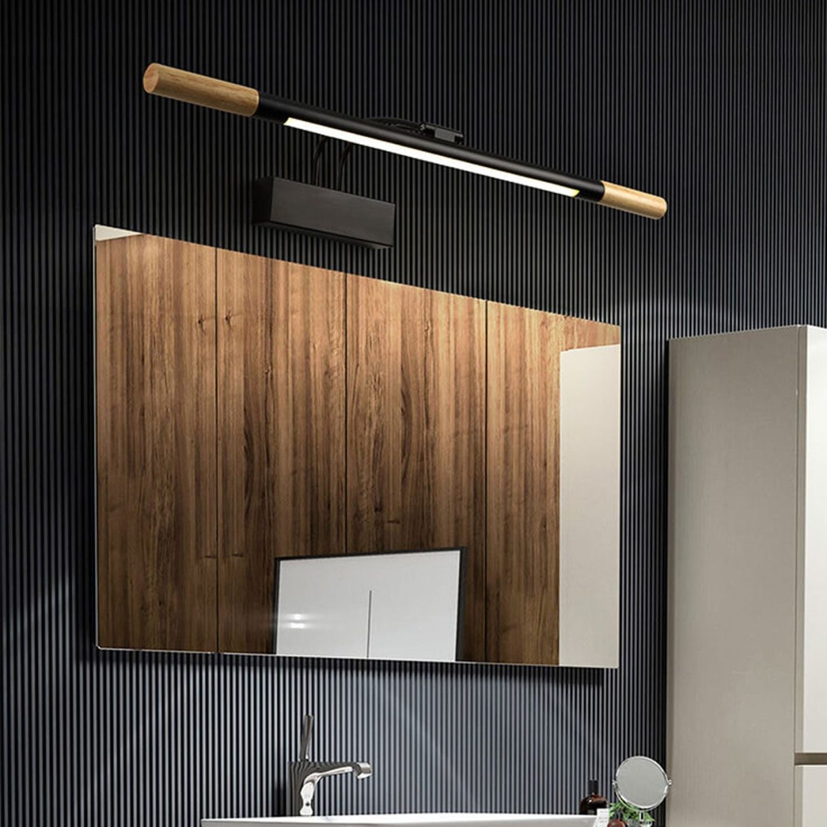 Nordic Solid Wood Curved Arm Long Vanity Light LED Wall Sconce Lamp - Image 16