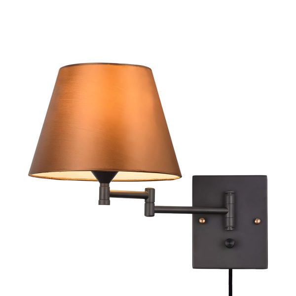 1-Light Linen/Brown/White Plug-In Swing Arm Wall Lamp with Linen Shade - Image 9